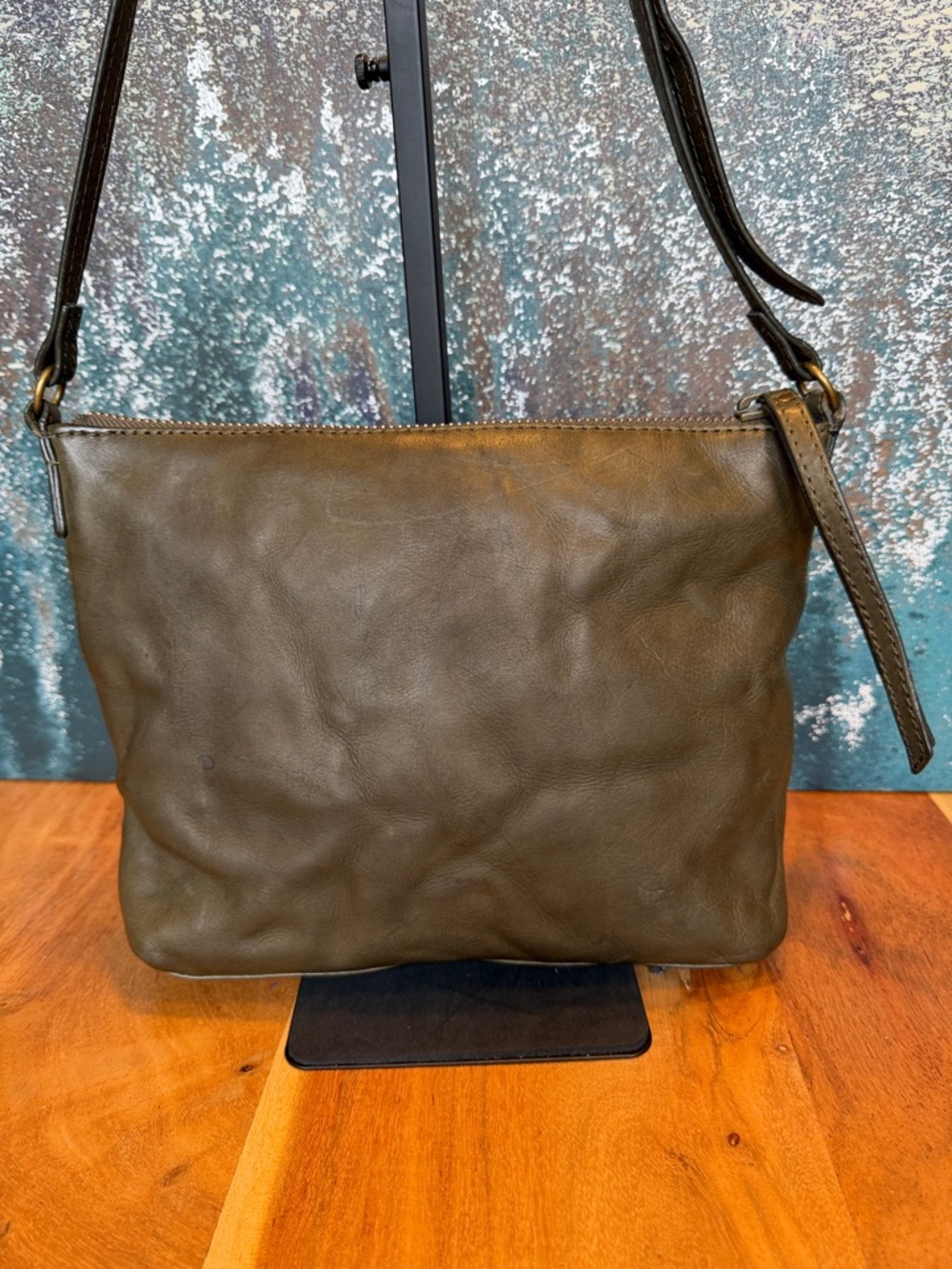 Frye Minimalist Olive Green Leather Studded Crossbody Bag 2010s (GUC) - Picture 7 of 17